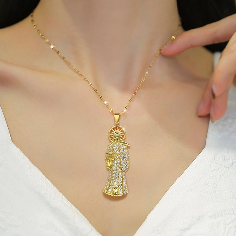 Collana Pendente Santa Muerte Tristo Mietitore Catena In Acciaio Inossidabile Rame Micro Intarsio Zirconia