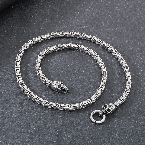 Byzantinische Kette Halskette Herren Edelstahl Totenkopf Verschlüsse Punk Rock Biker Schmuck