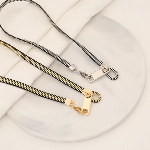 Creative Zipper Pull Necklace Copper Metal And Fabric Trendy Personality Gothic Style For Women