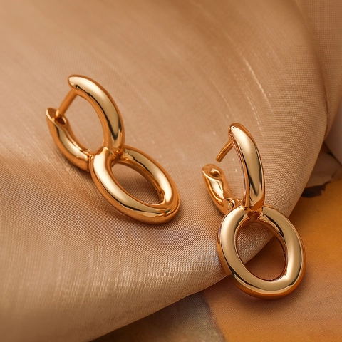 Geometric Hoop Earrings For Women Copper Gold Plated Minimalist Retro Interlocking Double Loop Smooth Polished Niche Jewelry
