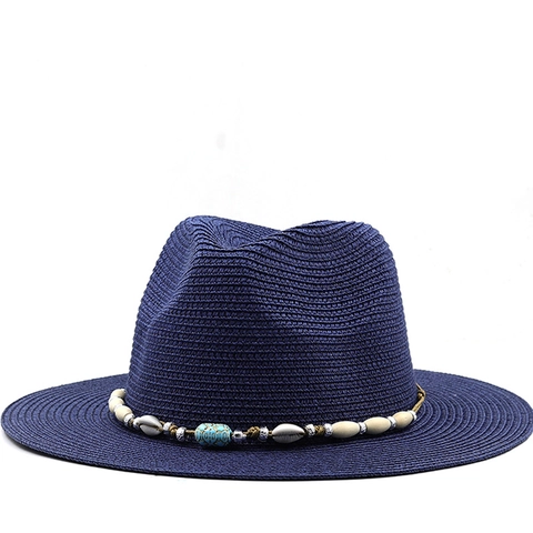 Panama Straw Fedora Hat Bohemian Shell Bead Sun Protection Summer Beach Vacation Breathable Wide Brim For Women Men