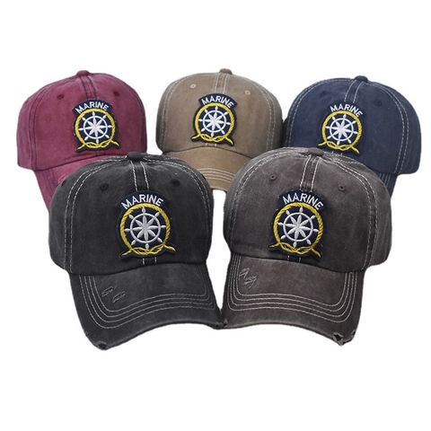 Berretto Da Baseball In Cotone Lavato Retro Con Ricamo Marino Stile Nautico Regolabile Cappello Da Sole Unisex