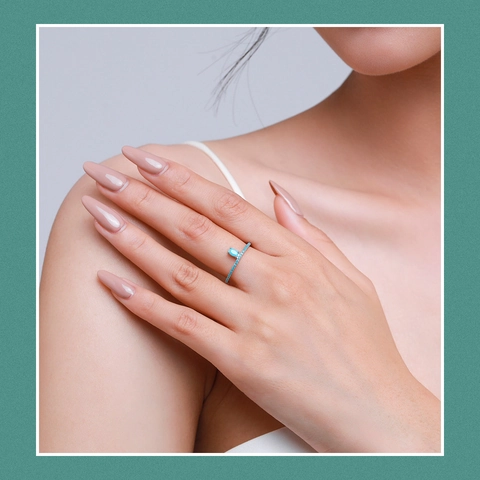 Anello in Argento Sterling 925 con Turchese Ovale per Donna Nicchia Minimalista Pavé Turchese Anello Geometrico Gioielli Moda
