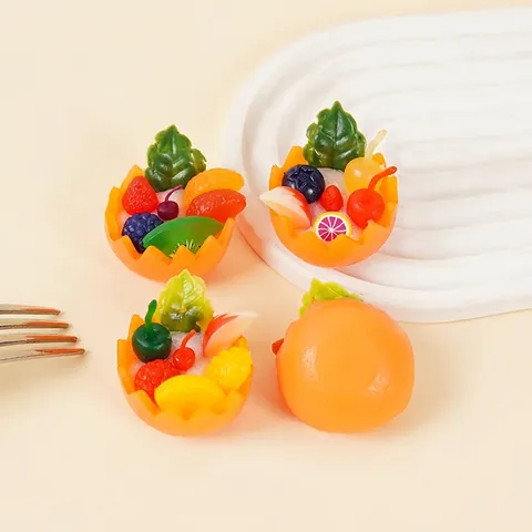 Colorful Simulation Fruit Salad Bowl Keychain PVC Resin Miniature Food Model Watermelon Orange Shape Bag Pendant Ornament