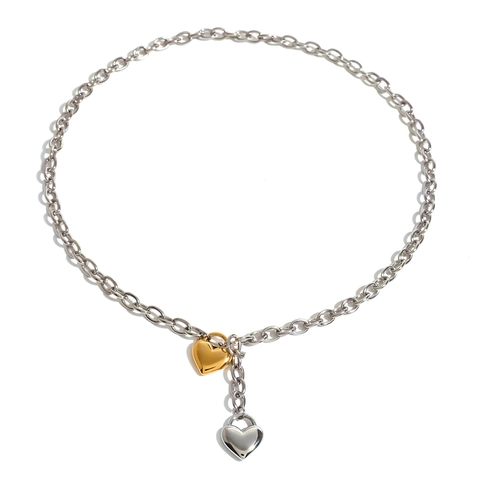 Collana con Pendente a Cuore Bicolore in Acciaio Inossidabile Placcato Oro 18K Design di Nicchia Vintage per Donna