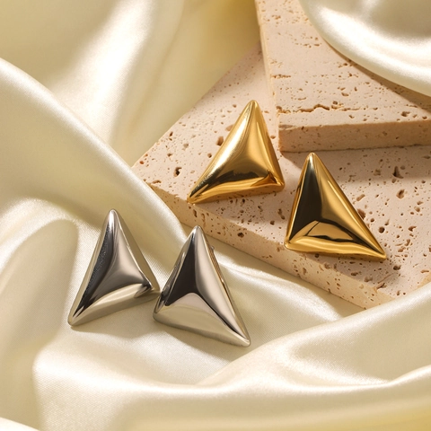 Boucles D'Oreilles Puces Triangle 3D Minimalistes Acier Inoxydable Géométrique Poli Miroir Moderne Pour Femme
