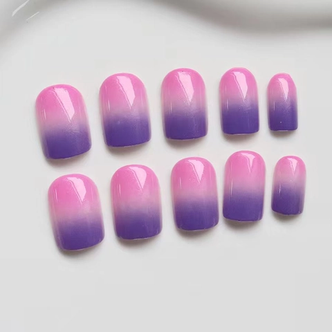 Unghie Finte Sfumate Rosa Viola Corte Quadrate Tonde Lucide Unghie Artificiali Per Donne