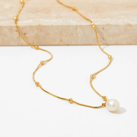 Collana Con Pendente Di Perla Artificial Acciaio Inossidabile Catena A Serpente Con Perline Gioielli Eleganti Minimalisti Per Donna