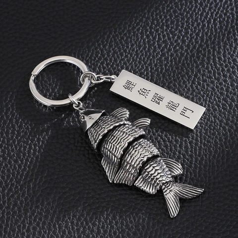 Portachiavi Pesce Koi In Acciaio Inossidabile 316L Ciondolo Carpa Articolato Mobile Retro Punk Ciondolo Borsa Regalo Fortuna