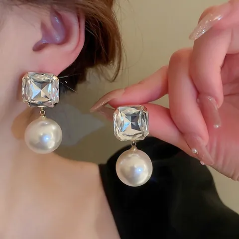 Orecchini Con Strass E Künstliche Perle D'Imitazione Con Perno In Argento Gioielli Eleganti Per Matrimoni E Feste Per Donna