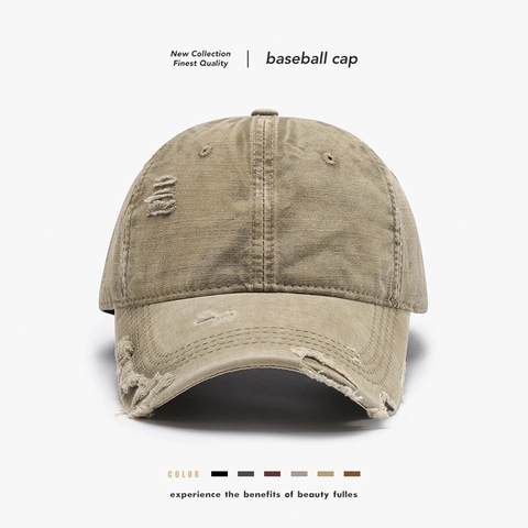 Vintage Washed Cotton Baseball Cap For Men And Women Distressed Ripped Dad Hat Retro Sun Protection Adjustable Outdoor