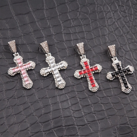 Hip Hop Gothic Kruis Hanger Legering Vierkante Zirkonia Ingelegd Strass Crucifix Hanger Sieraden Voor Feest Unisex