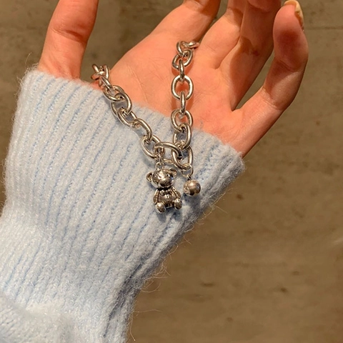 Bracciale Con Ciondolo A Orso Lega Placcata Argento Catena Regolabile Gioielli Minimalisti Regalo Per Donne Ragazze