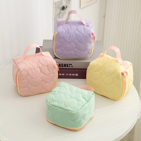 Neceser De Maquillaje Corazón Acolchado Poliéster Organizador De Aseo De Viaje Portátil Bolsa De Almacenamiento Linda