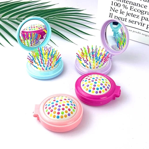 Spazzola Per Capelli Pieghevole Con Specchio Portatile Pettine Da Massaggio A Cuscino D'Aria Denti Ondulati Arcobaleno Mini Spazzola Per Capelli Da Viaggio Per Donne