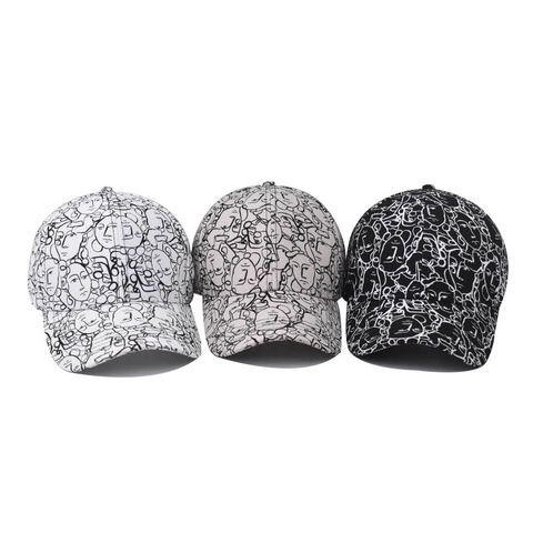 Cappellino Da Baseball In Cotone Stampa Viso Astratto Arte Lineare Regolabile Esterno Streetwear Unisex