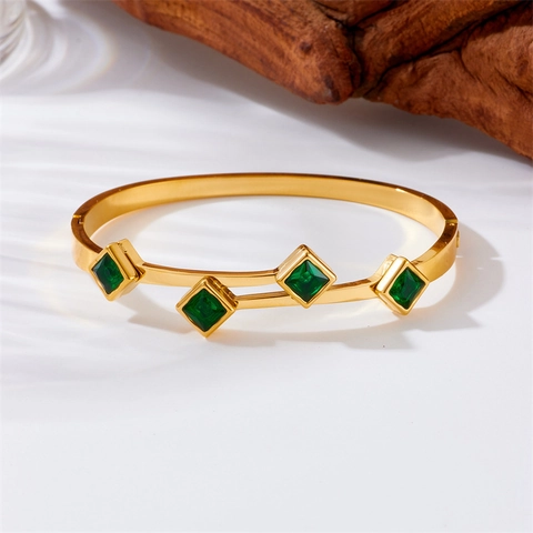 Bracelet Jonc En Acier Titane Luxe Incrusté De Zircon Carré Rétro Ouverture À Charnière Bijoux Mode Femmes