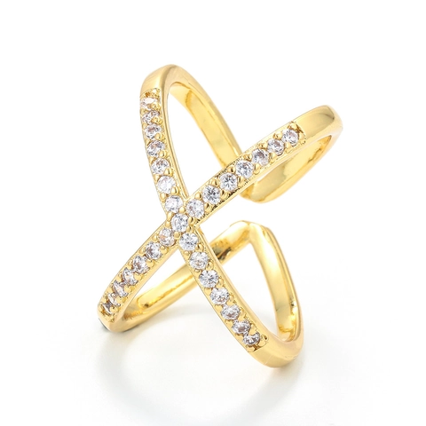 Cross X Shape Adjustable Ring Copper Micro Inlaid Colorful Zircon Geometric Hollow Fashion Jewelry Women Gift