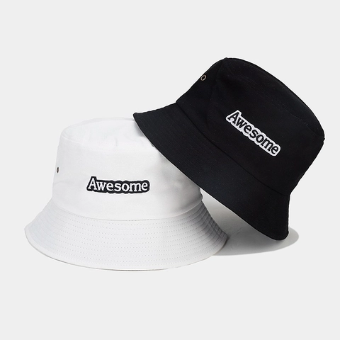 Cappello Alla Pescatora Cotone Tela Ricamato Lettera Awesome Protezione Solare Outdoor Casual Unisex