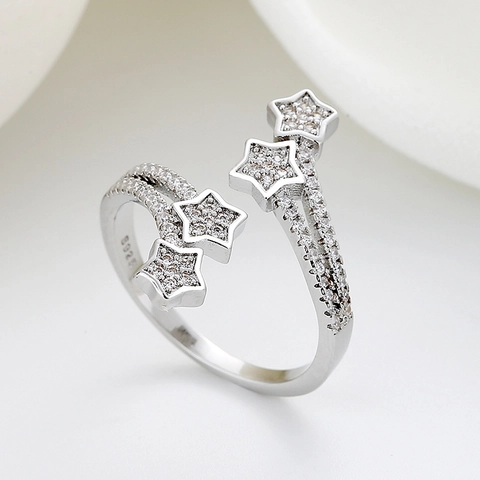 Verstellbarer Stern Ring Kupfer Zirkonia Mode Offener Finger Schmuck Für Frauen Trendy Ins Stil