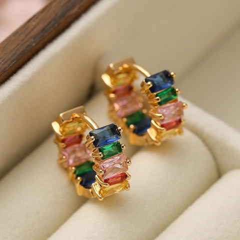 Exquisite Geometric Copper Hoop Earrings Baguette Cut Cubic Zirconia Luxury Simple Fashion Jewelry For Women