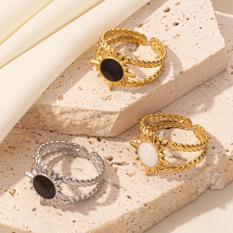 Edelstahl Emaille Sonne Offener Ring Für Damen Sonnenstrahl Verstellbarer Tropföl Fingerring Minimalistischer Modeschmuck Geschenk