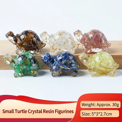 Crystal Turtle Figurine Resin Animal Statue With Natural Crushed Stone Gold Foil Desktop Home Office Decor Ornament