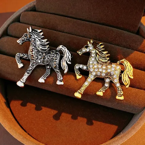 Spilla A Forma Di Cavallo Vintage Da Donna Lega Con Strass Lusso Elegante Gioielli Animali Accessorio