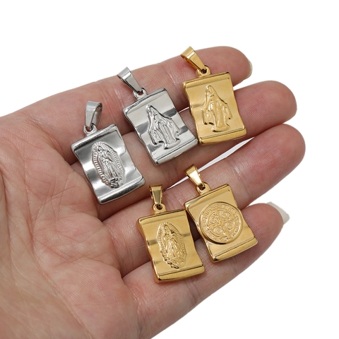 Colgantes De Cruz De Acero Inoxidable Con Relieve Vintage Medallas Religiosas Virgen María San Benito Para Collar DIY