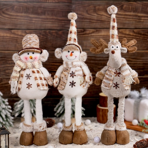 Muñeco De Nieve Reno De Navidad Adornos De Peluche Patas Telescópicas Sombrero Cuadros Punto Bordado Copo De Nieve Decoración Festiva