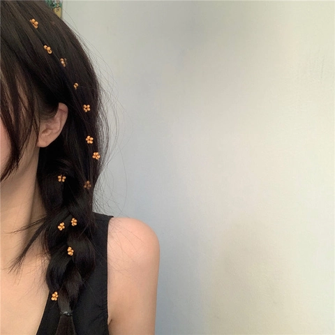 Blumen Haarzopfkette Lange Quaste Florale Harzperle Metall Haarklammern Für Frauen Mädchen Süßes Geflochtenes Styling