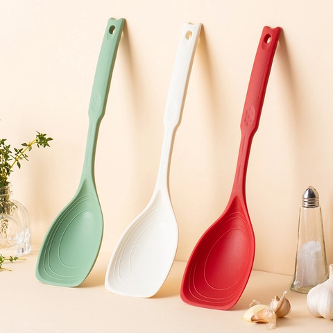 Heat Resistant Silicone 2-in-1 Spatula Spoon Non-Stick Cooking Turner With Measurement Scale Hanging Hole Kitchen Utensil