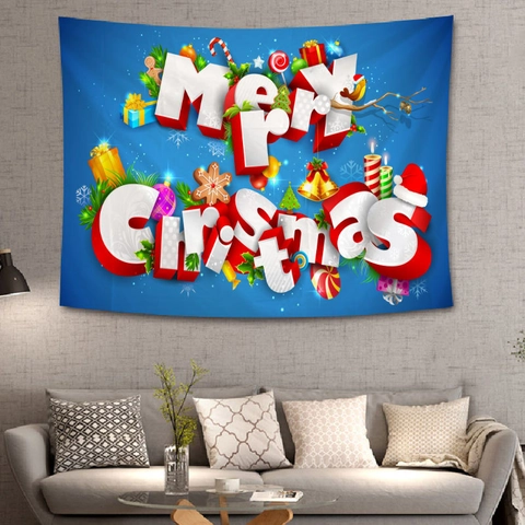 Christmas Tapestry Wall Hanging Polyester Fabric Festive Winter Scene For Living Room Bedroom Dormitory Holiday Decor