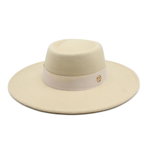 Cappello Fedora A Tesa Larga In Feltro Di Lana Con Nastro Decorativo E Logo In Metallo Per Donna Uomo Moda Invernale