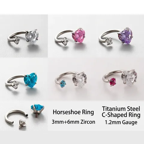 Heart Zircon Titanium Steel Horseshoe Stud Earrings For Ear Cartilage Piercing Stainless Steel Post Jewelry For Women