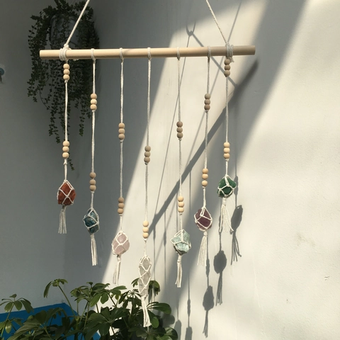 Macrame Wall Hanging With Natural Raw Crystals Handcrafted Bohemian Decor For Meditation Home Yoga