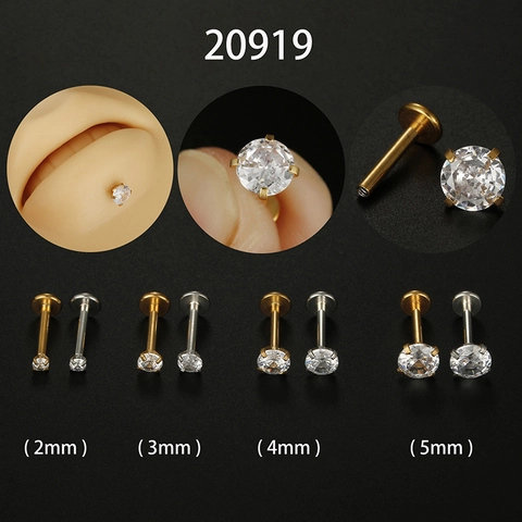 Zircon Inlaid Lip Ring Stud 316L Stainless Steel Labret Monroe Piercing Jewelry Flat Back Internally Threaded