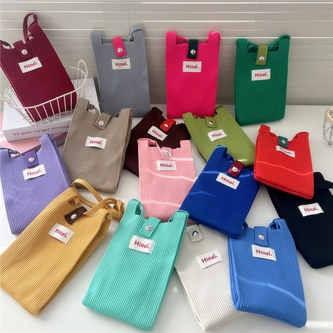 Borsa Per Cellulare In Maglia A Coste Tracolla Mini Borsetta Casual Per Donne E Ragazze