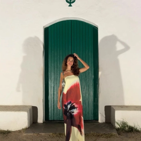 Trägerloses Maxi Kleid Polyester Abstraktes Blumenmuster Rückenfrei Urlaub Elegantes Schlauchkleid Lang Für Damen