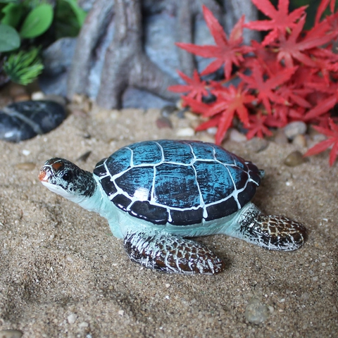 Realistic Resin Sea Turtle Figurine Ocean Animal Ornament For Home Garden Micro Landscape Blue Coastal Decor