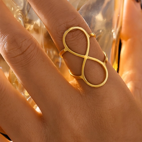 Anillo Abierto Símbolo Infinito Acero Titanio Chapado En Oro PVD Minimalista Geométrico Línea Abstracta Joyería Para Mujeres