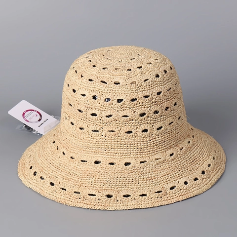 Γυναικείο Καπέλο Bucket Από 100 Τοις Εκατό Ψάθα Raffia Πλεκτό Με Φαρδύ Γείσο Αναδιπλούμενο Καπέλο Ήλιου UPF 50 Plus Κομψό