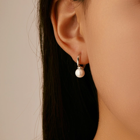 Orecchini A Cerchio In Argento Sterling 925 Con Künstliche Perle Linea Irregolare Elegante Gioielli Per Donne