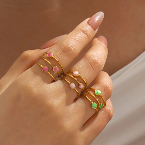 Edelstahl Mehrlagiger Wellenring Offen Verstellbar Vergoldet Bunte Emaille Inlay Modeschmuck Für Damen
