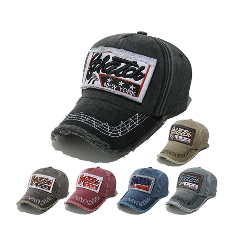 Vintage Baseball Cap Washed Cotton Distressed Retro New York Embroidery Patch Curved Brim Adjustable Sun Hat For Men Women