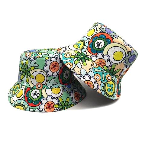 Chapeau Bob Femmes Polyester Strass Imprimé Fleuri Pop Art Cartoon Pliable Réversible Protection Solaire Extérieur