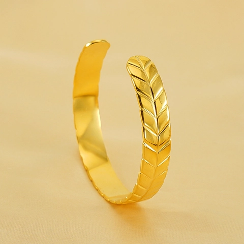 Korenaar Patroon Open Manchet Armband 18K Verguld Roestvrij Staal Verstelbare Bangle Voor Vrouwen Vintage Mode Sieraden