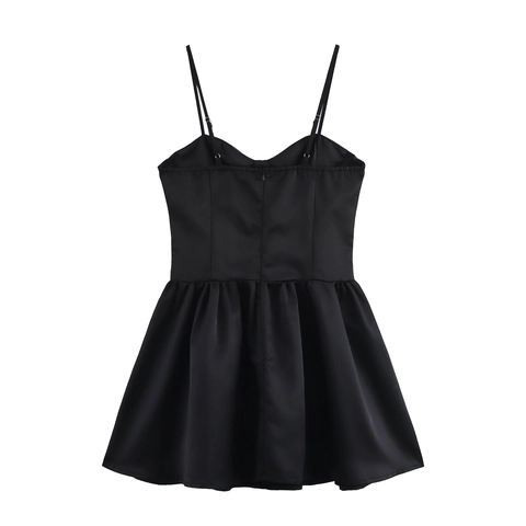 Damen Satin Camisole Minikleid 3D Blumen Dekor Puffig Ärmellos Elegant Süßer Stil