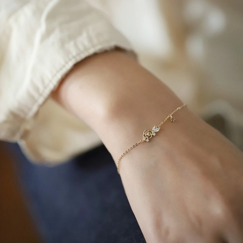 925 Sterling Silver Rose Flower Bracelet With Purple Zirconia Gold Plated Delicate Hollow Adjustable Chain For Women Jewelry