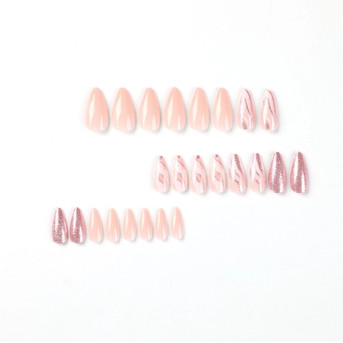 Faux Ongles Amande Effet Marbre Rose Paillettes Ongles À Presser Manucure Professionnelle Style Salon Pour Femmes